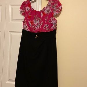 Black dress with hot pink top.